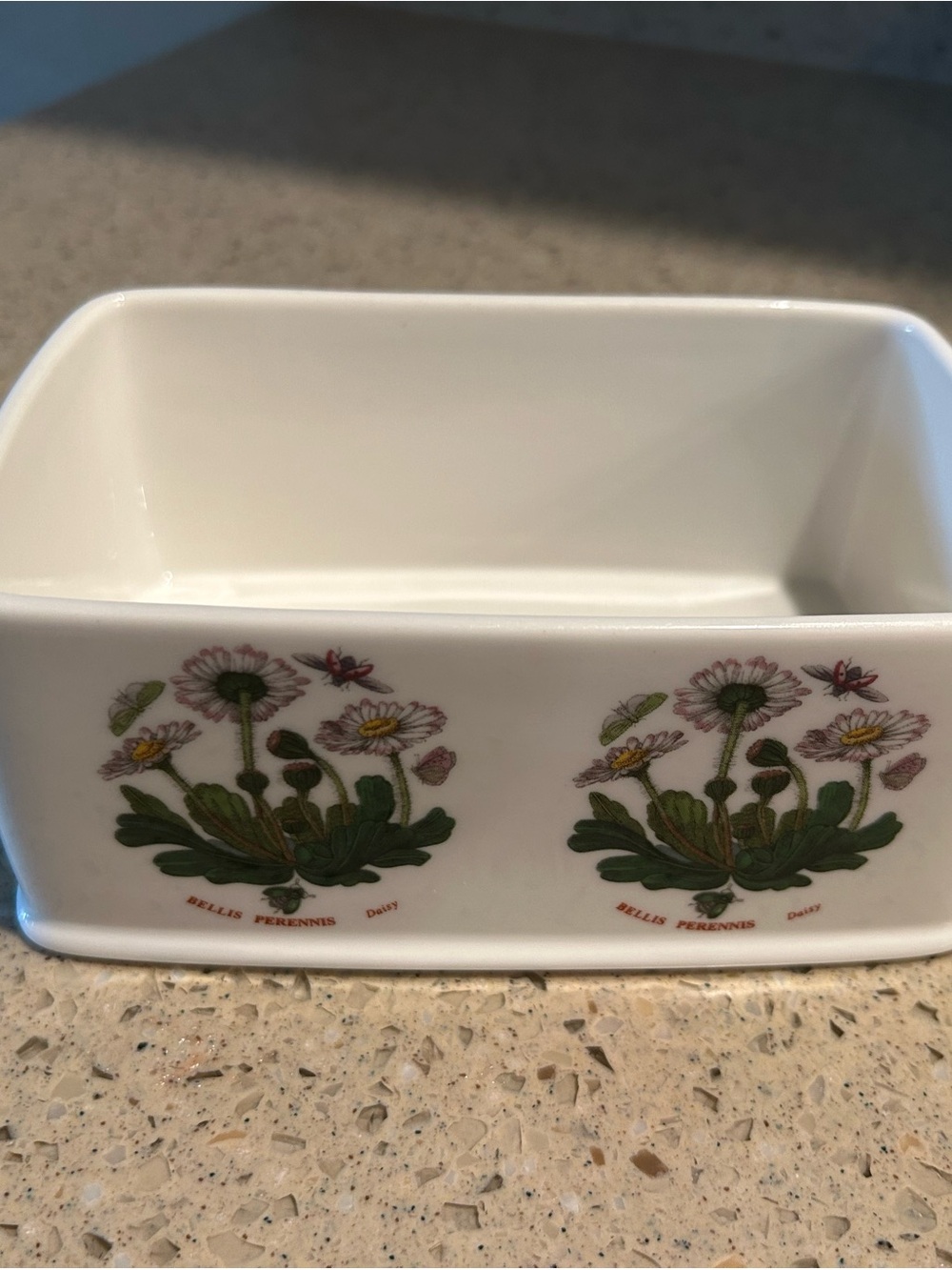 Portmeirion White Ceramic Floral Dish with Green and Pink Botanical Print